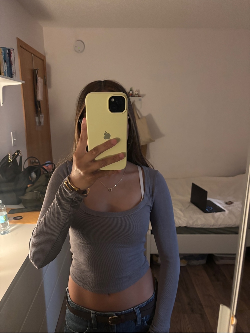 Garage Long Sleeve Ribbed Top - Gray